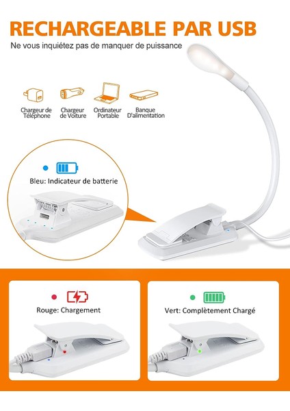 Okuma Işığı, 9 Aydınlatma Modlu 7 LED USB Şarj Edilebilir Klip Kitap Işığı (3 Renk) (Yurt Dışından) indirimleri