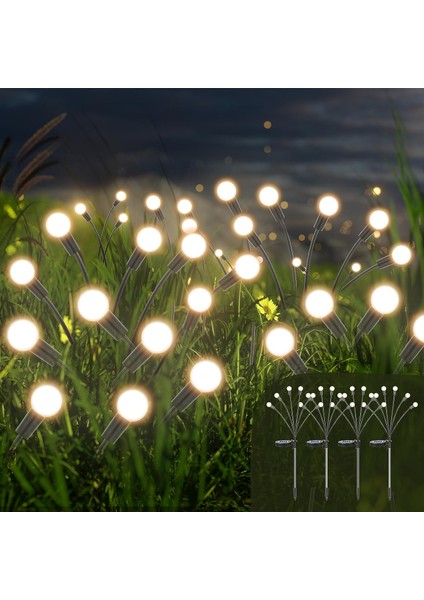 Solar Lamba Açık Bahçe Dekorasyonu, 4 Adet 6 LED Ateşböcekleri Güneş Işığı Açık Su Geçirmez Ip6 (Yurt Dışından)