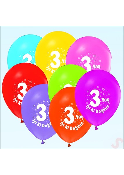 3.yaş Doğum Günü Pastel Balon, 30CM x 6 Adet