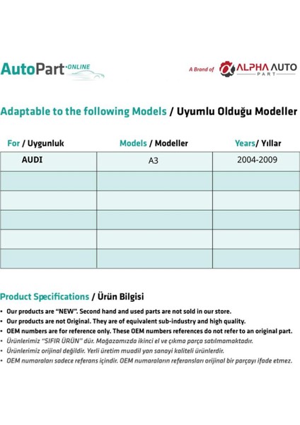 Audi A3 Için Arka Cam Tamir Seti-Sağ-Sol-Set