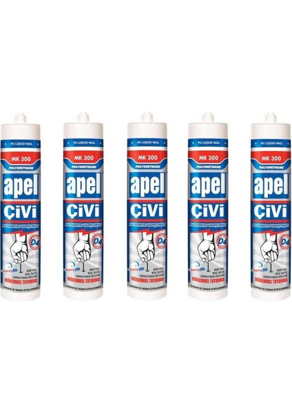 5 Adet Apel Silikon Sıvı Çivi Montaj Kit Güçlü Yapıştırıcı 390 Gr