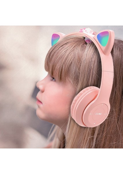 P47M Cat Ear Kedi Kulaklı Kulak Üstü Kablosuz Bluetooth Kulaklık