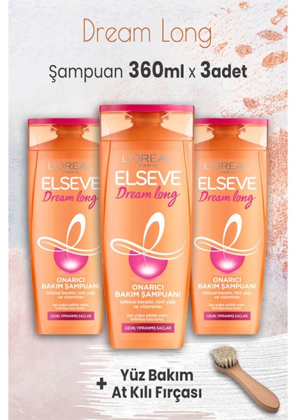 Dream Long Onarıcı Şampuan 360 Ml X 3 Adet Ve Yüz Bakım At Kılı Fırçası