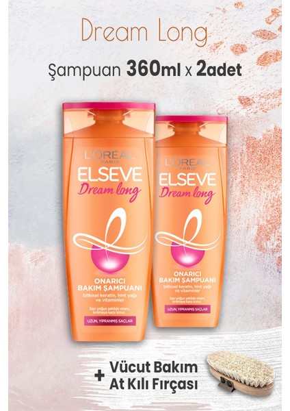 Dream Long Onarıcı Şampuan 360 Ml X 2 Adet Ve Vücut Bakım At Kılı Fırçası