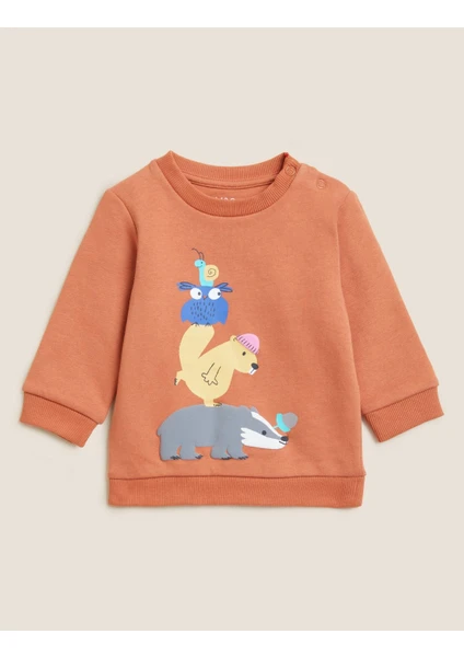 Marks & Spencer Hayvan Desenli Yuvarlak Yaka Sweatshirt