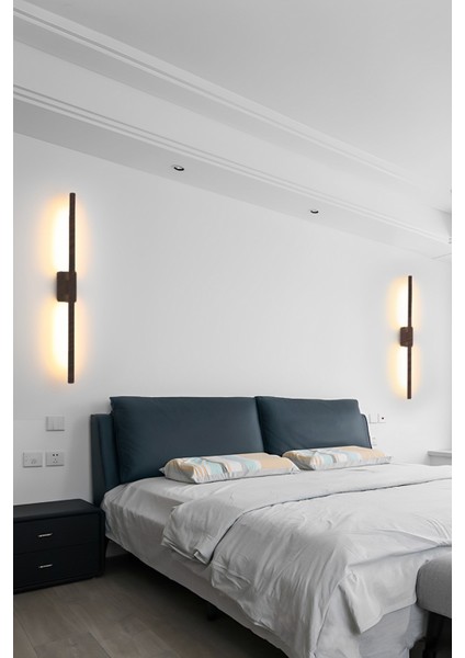 Modern Dekoratif Çubuk Led Duvar Aplik 70 Cm Ahşap Desen Profil (Dikdörtgen Rozanslı) 3000K