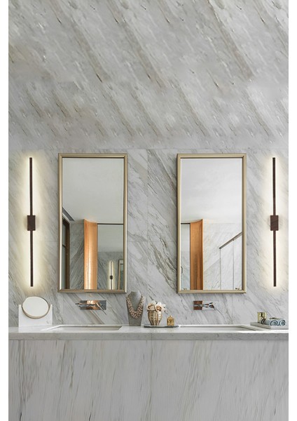 Modern Dekoratif Çubuk Led Duvar Aplik 70 Cm Ahşap Desen Profil (Dikdörtgen Rozanslı) 3000K