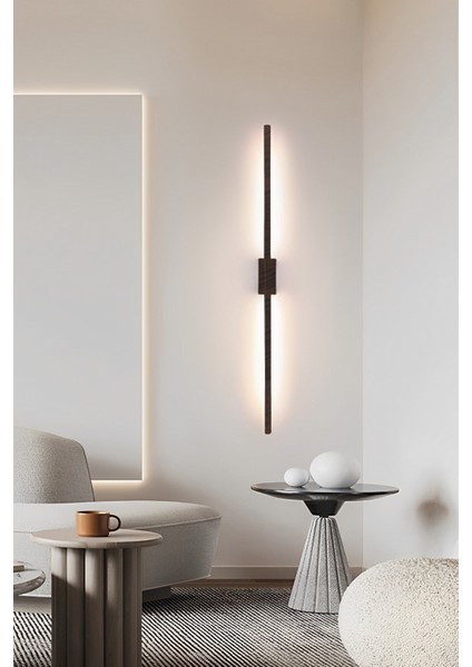 Modern Dekoratif Çubuk Led Duvar Aplik 70 Cm Ahşap Desen Profil (Dikdörtgen Rozanslı) 3000K