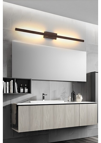 Modern Dekoratif Çubuk Led Duvar Aplik 70 Cm Ahşap Desen Profil (Dikdörtgen Rozanslı) 3000K
