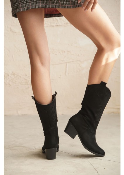 Kadın Costa Kovboy Çizme - Düz-Siyah Süet fırsatları