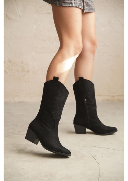 Kadın Costa Kovboy Çizme - Düz-Siyah Süet indirimleri