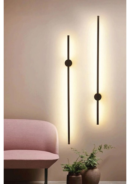 Modern Dekoratif Çubuk Led Duvar Aplik 70 Cm Siyah Profil (Yuvarlak Rozanslı) 4000K Gün Işığı