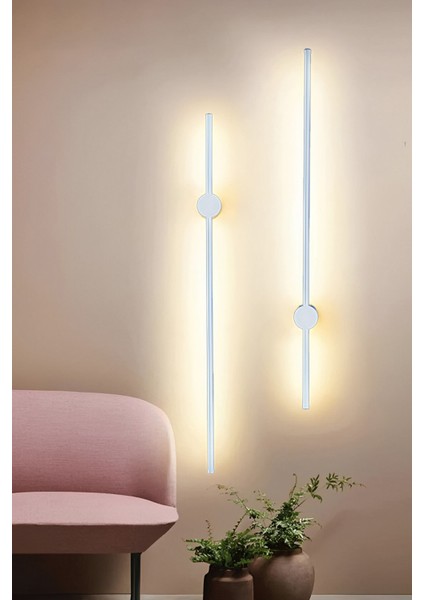 Modern Dekoratif Çubuk Led Duvar Aplik 70 Cm Beyaz Profil (Yuvarlak Rozanslı) 3000K Sarı Işık