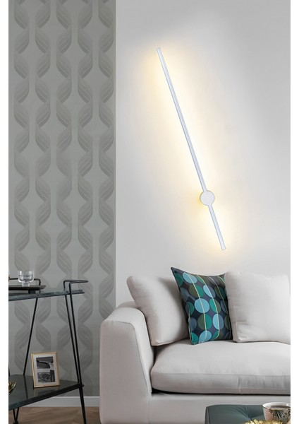 Modern Dekoratif Çubuk Led Duvar Aplik 70 Cm Beyaz Profil (Yuvarlak Rozanslı) 3000K Sarı Işık