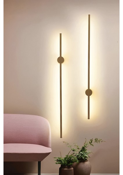 Modern Dekoratif Çubuk Led Duvar Aplik 70 Cm Bronz Profil (Yuvarlak Rozanslı) 3000K Sarı Işık