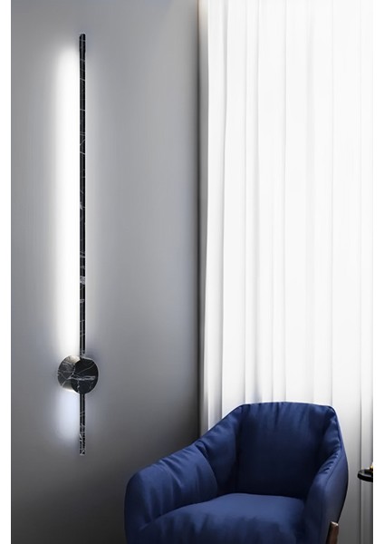 Modern Dekoratif Çubuk Led Duvar Aplik 70 Cm Siyah Mermer Desenli Profil (Yuvarlak Rozanslı) 4000K fırsatları