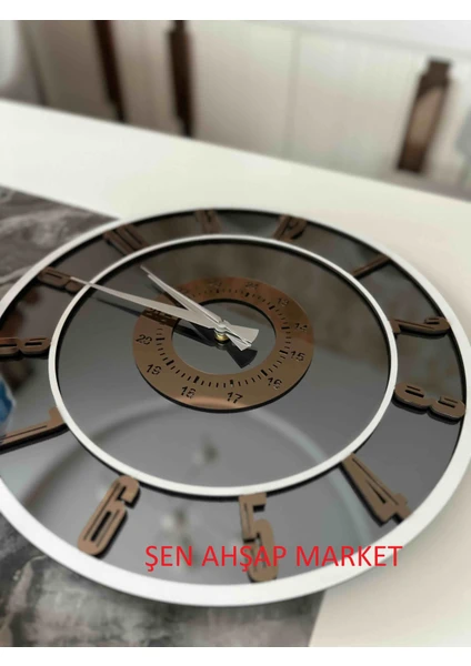 Şen Ahşap Market Özel Seri Gerçek Cam Ayna Duvar Saati Bakır Renk(Pleksi Değildir)