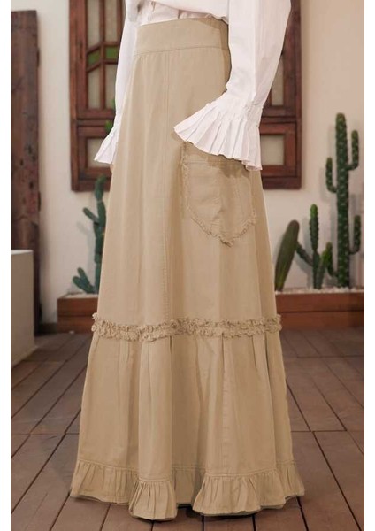 2280-PARÇA Boya Fırfırlı Etek Bej fırsatları