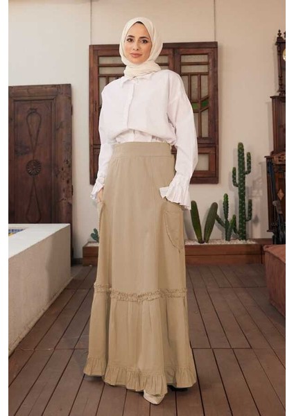 2280-PARÇA Boya Fırfırlı Etek Bej indirimleri