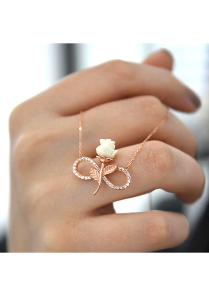 ​925 Ayar Gümüş Rose Sonsuz Gül Kadın Gümüş Kolye modelleri