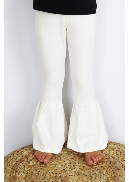 Kız Çocuk Krem Ispanyol Paça Yüksek Bel Lastikli Tayt Pantolon ALT-0004.63