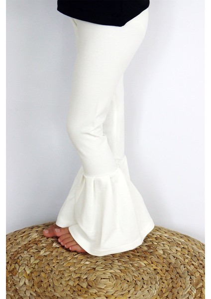 Kız Çocuk Krem Ispanyol Paça Yüksek Bel Lastikli Tayt Pantolon ALT-0004.63 fiyatları