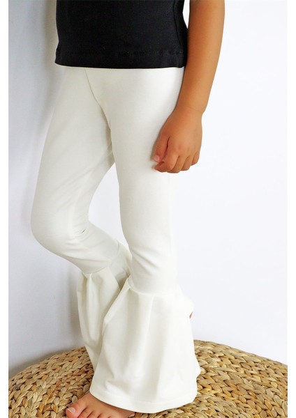 Kız Çocuk Krem Ispanyol Paça Yüksek Bel Lastikli Tayt Pantolon ALT-0004.63 modelleri