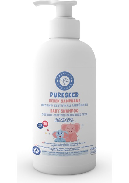 Pureseed Natural Organik Sertifikalı Bebek Şampuanı Parfümsüz - 400ML