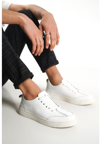 Mubaino 4500-B Hakiki Deri Beyaz Erkek Spor Ayakkabı & Sneaker