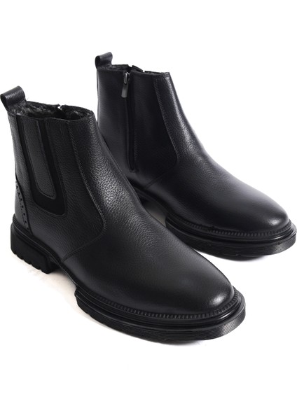Hakiki Deri MBBLC22508-S Siyah İçi Kürklü Fermuarlı Lastik Detaylı Erkek Klasik Bot fırsatları