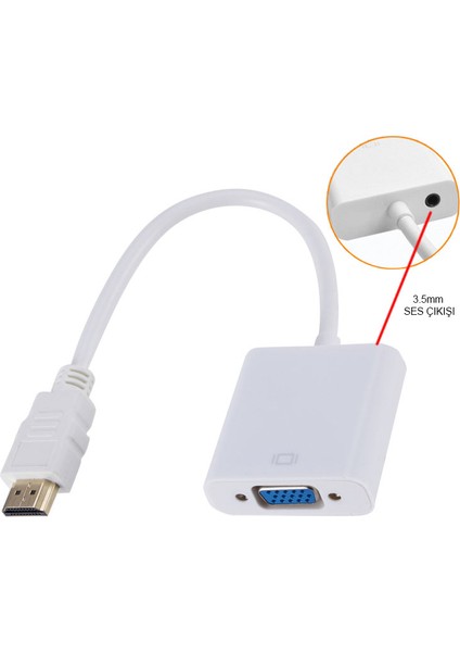 Hdmı to Vga +ses çecirici converter kablo beyaz