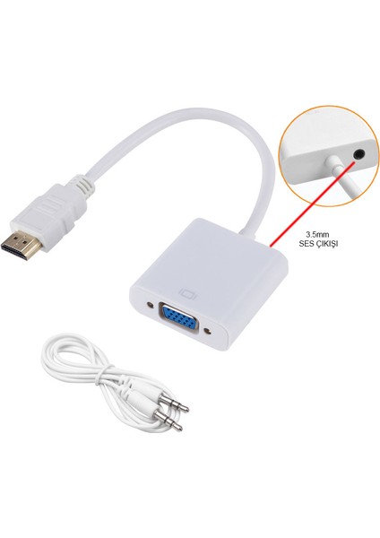 Hdmı to Vga +ses çecirici converter kablo beyaz