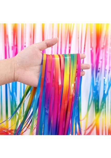 Makaron Gökkuşağı Metalize Kapı Duvar Fon Arka Perde 1x2 Metre fiyatları