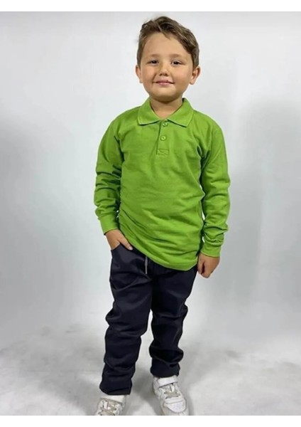 Unisex Çocuk Uzun Kol Polo Yaka Okul T-Shirt