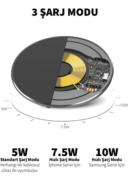 TOZO Siyah Wireless Şarj Pedi Alüminyum Kaymaz QI 2.5 mm Ultra İnce Zemin Universal Fast Kablosuz Şarj Cihazı W3