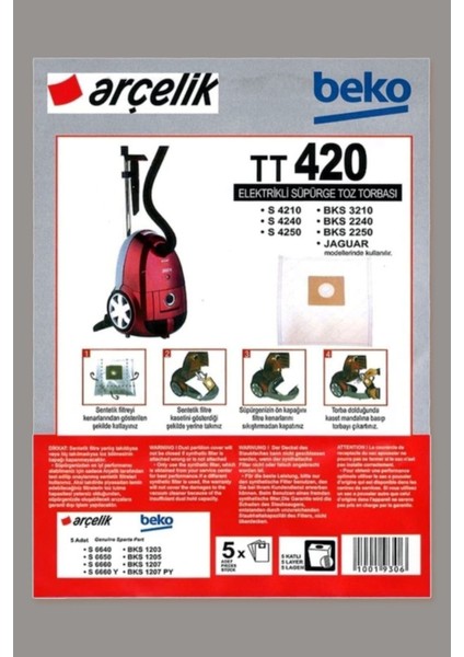 Arçelik S 4240 Süpürge Toz Torbası Bez 20 Adet fiyatları