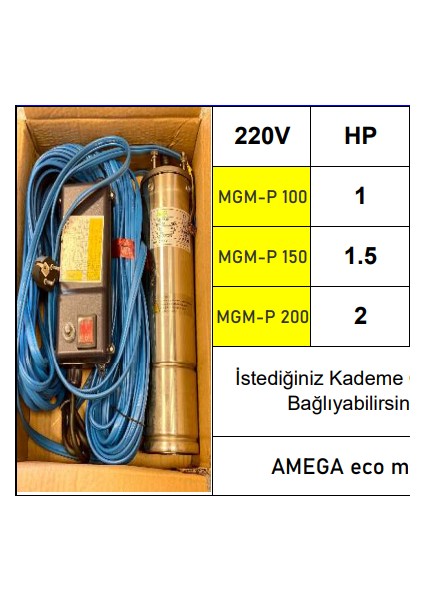 Mgm-P 200 2 Hp 220V 25 Mt. Kablolu & Panolu Bronz Yağ Çemberli Dalgıç Pompa Motoru