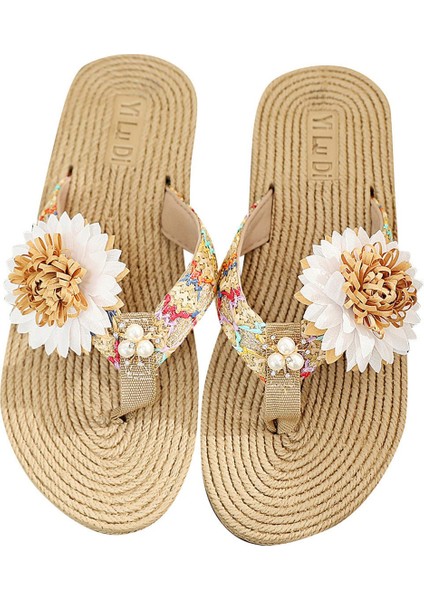 Yazlık Ayakkabı Kadın Deniz Kenarı Terlik Terlik Çiçekler (Yurt Dışından)