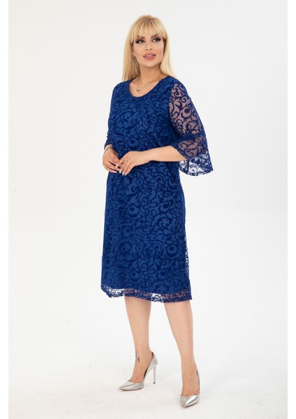 Ispanyol Kol Büyük Beden Saks Abiye Elbise 37A-2406 fırsatları