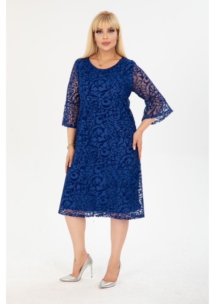 Ispanyol Kol Büyük Beden Saks Abiye Elbise 37A-2406 indirimleri