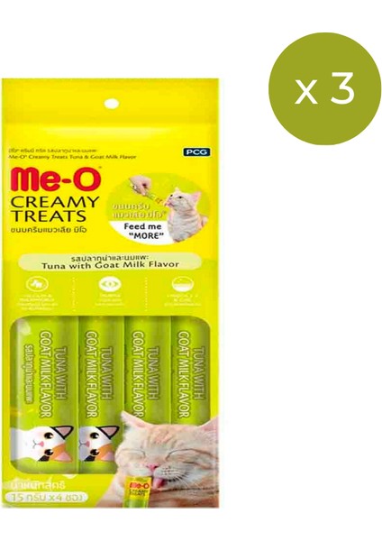 Me-O Creamy Treats Ton Balığı ve Keçi Sütlü Krem Kedi Ödül Maması 4 x 15 G 3'lü Paket