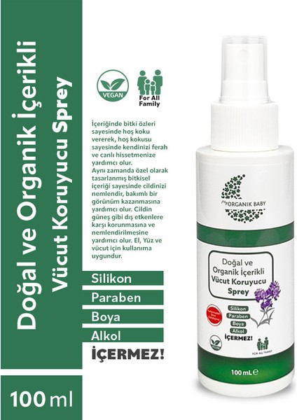 Doğal ve Organik içerikli Vücut Koruyucu Sprey 100 ml