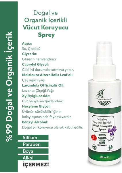 Doğal ve Organik içerikli Vücut Koruyucu Sprey 100 ml