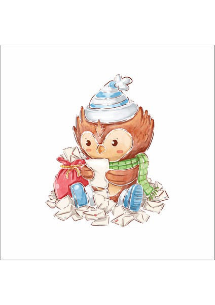 Mektup Okuyan Baykuş Sticker Duvar Sticker 30X20 cm