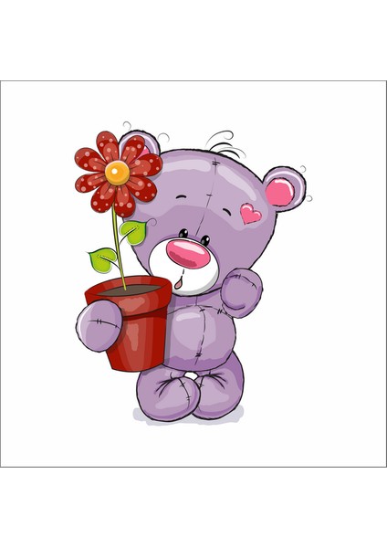 Kırmızı Çiçekli Ayıcık Sticker Duvar Sticker 30X25 cm