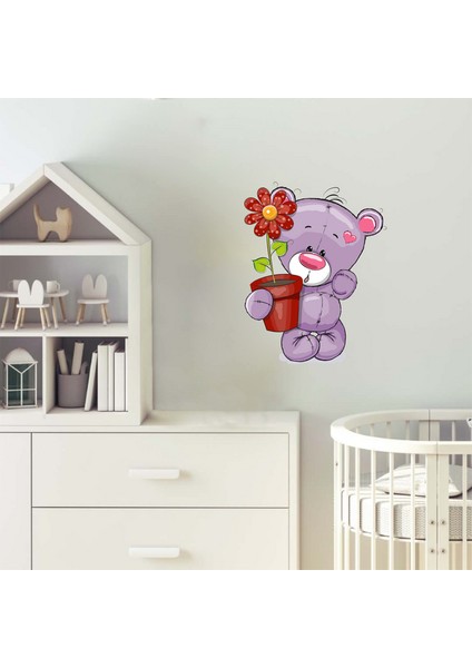 Kırmızı Çiçekli Ayıcık Sticker Duvar Sticker 30X25 cm fiyatları
