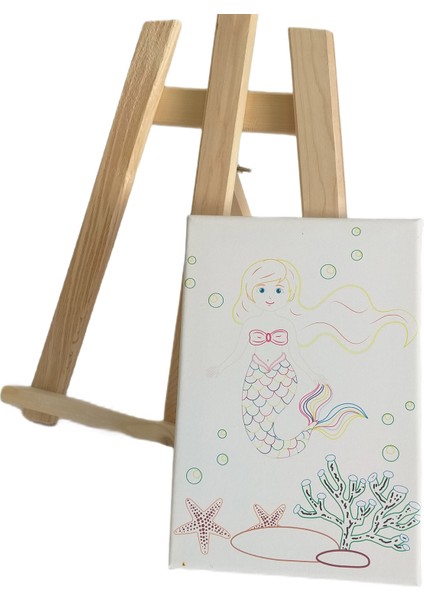 Çocuk Ressam Seti, Mini Şövale ve 5 Adet 30 x 40 cm Önçizimli Tuval, Sağlıklı Boyalar ve Palet