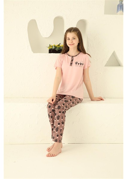 Kız Çocuk Pamuk Kısa Kollu Pijama Takımı 20365
