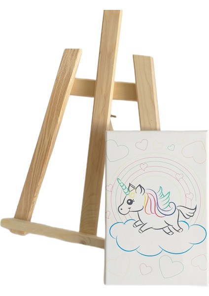 Çocuk Ressam Seti, Mini Şövale ve 5 Adet 30 x 40 cm Önçizimli Tuval, Sağlıklı Boyalar ve Palet