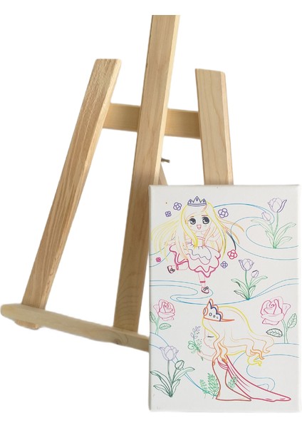Çocuk Ressam Seti, Mini Şövale ve 5 Adet 30 x 40 cm Önçizimli Tuval, Sağlıklı Boyalar ve Palet